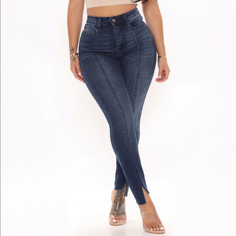 Take Your Chance Slit Hem Ankle Jeans - Dark Wash